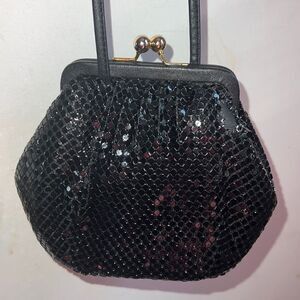 WHITING & DAVIS Black KissLock Glomesh Crossbody Purse
